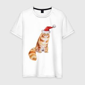 Мужская футболка хлопок с принтом Рыжий пушистый   кот в Белгороде, 100% хлопок | прямой крой, круглый вырез горловины, длина до линии бедер, слегка спущенное плечо. | 