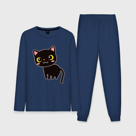Мужская пижама с лонгсливом хлопок с принтом Чёрный кавайный котик ,  |  | 