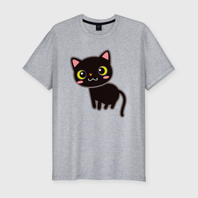 Мужская футболка хлопок Slim с принтом Чёрный кавайный котик , 92% хлопок, 8% лайкра | приталенный силуэт, круглый вырез ворота, длина до линии бедра, короткий рукав | 