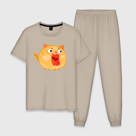 Мужская пижама хлопок с принтом Оранжевый котик орёт в Петрозаводске, 100% хлопок | брюки и футболка прямого кроя, без карманов, на брюках мягкая резинка на поясе и по низу штанин
 | 