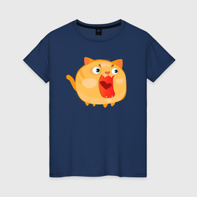 Женская футболка хлопок с принтом Оранжевый котик орёт в Тюмени, 100% хлопок | прямой крой, круглый вырез горловины, длина до линии бедер, слегка спущенное плечо | 