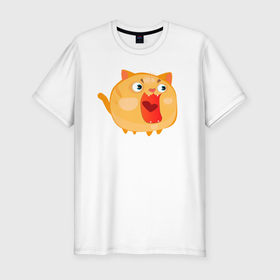 Мужская футболка хлопок Slim с принтом Оранжевый котик орёт в Тюмени, 92% хлопок, 8% лайкра | приталенный силуэт, круглый вырез ворота, длина до линии бедра, короткий рукав | 