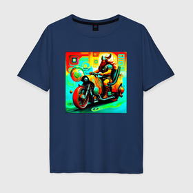 Мужская футболка хлопок Oversize с принтом Викинг на мотоцикле , 100% хлопок | свободный крой, круглый ворот, “спинка” длиннее передней части | 