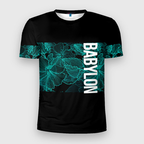 Мужская футболка 3D Slim с принтом Вавилон на фоне цветочных узоров в Белгороде, 100% полиэстер с улучшенными характеристиками | приталенный силуэт, круглая горловина, широкие плечи, сужается к линии бедра | 