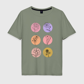 Мужская футболка хлопок Oversize с принтом Цветы лайн арт маркеры в Курске, 100% хлопок | свободный крой, круглый ворот, “спинка” длиннее передней части | 