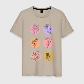Мужская футболка хлопок с принтом Цветы лайн арт маркеры в Кировске, 100% хлопок | прямой крой, круглый вырез горловины, длина до линии бедер, слегка спущенное плечо. | 