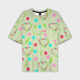 Мужская футболка oversize 3D с принтом Цветы и веточки    венок в Курске,  |  | Тематика изображения на принте: 