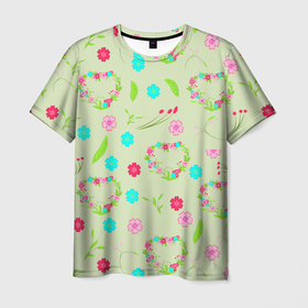 Мужская футболка 3D с принтом Цветы и веточки    венок в Курске, 100% полиэфир | прямой крой, круглый вырез горловины, длина до линии бедер | 