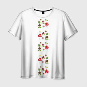 Мужская футболка 3D с принтом Mushrooms and flower , 100% полиэфир | прямой крой, круглый вырез горловины, длина до линии бедер | Тематика изображения на принте: 