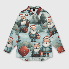 Мужская рубашка oversize 3D с принтом Рождественский узор с Санта Клаусами ,  |  | 