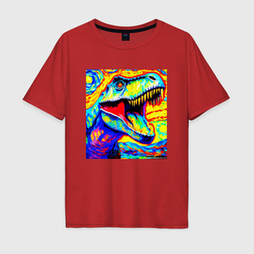 Мужская футболка хлопок Oversize с принтом Древний тираннозавр рекс в Петрозаводске, 100% хлопок | свободный крой, круглый ворот, “спинка” длиннее передней части | 