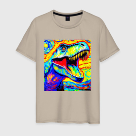 Мужская футболка хлопок с принтом Древний тираннозавр рекс в Петрозаводске, 100% хлопок | прямой крой, круглый вырез горловины, длина до линии бедер, слегка спущенное плечо. | 