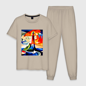 Мужская пижама хлопок с принтом Направляющий маяк в Курске, 100% хлопок | брюки и футболка прямого кроя, без карманов, на брюках мягкая резинка на поясе и по низу штанин
 | 