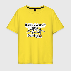 Мужская футболка хлопок Oversize с принтом Halloween party паук с паутиной хэллоуин в Тюмени, 100% хлопок | свободный крой, круглый ворот, “спинка” длиннее передней части | 
