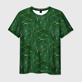 Мужская футболка 3D с принтом Зеленый камуфляж с золотом в Кировске, 100% полиэфир | прямой крой, круглый вырез горловины, длина до линии бедер | 