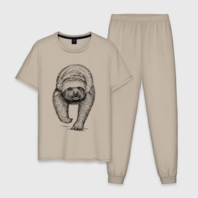 Мужская пижама хлопок с принтом Медоед бежит в Кировске, 100% хлопок | брюки и футболка прямого кроя, без карманов, на брюках мягкая резинка на поясе и по низу штанин
 | 