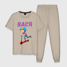 Мужская пижама хлопок с принтом Вася   мальчик на самокате , 100% хлопок | брюки и футболка прямого кроя, без карманов, на брюках мягкая резинка на поясе и по низу штанин
 | 