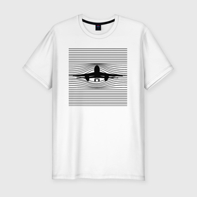 Мужская футболка хлопок Slim с принтом Креативный силуэт самолета в Екатеринбурге, 92% хлопок, 8% лайкра | приталенный силуэт, круглый вырез ворота, длина до линии бедра, короткий рукав | Тематика изображения на принте: 