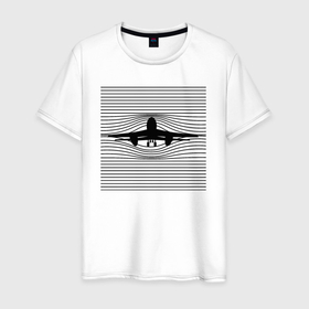 Мужская футболка хлопок с принтом Креативный силуэт самолета в Тюмени, 100% хлопок | прямой крой, круглый вырез горловины, длина до линии бедер, слегка спущенное плечо. | 
