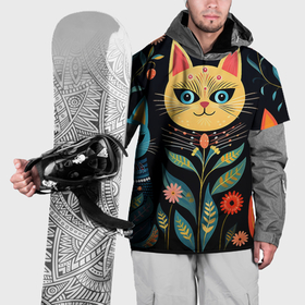 Накидка на куртку 3D с принтом Три котика в стиле Фолк Арт в Петрозаводске, 100% полиэстер |  | Тематика изображения на принте: 