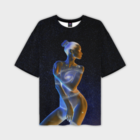 Мужская футболка oversize 3D с принтом Неоновая девушка галактика и звезды в Санкт-Петербурге,  |  | 