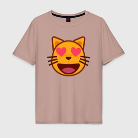 Мужская футболка хлопок Oversize с принтом Оранжевый котик влюблён , 100% хлопок | свободный крой, круглый ворот, “спинка” длиннее передней части | Тематика изображения на принте: 
