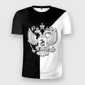 Мужская футболка 3D Slim с принтом Спортивная геометрия герб россии в Петрозаводске, 100% полиэстер с улучшенными характеристиками | приталенный силуэт, круглая горловина, широкие плечи, сужается к линии бедра | 