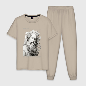 Мужская пижама хлопок с принтом Дионис   Бог виноделья в Санкт-Петербурге, 100% хлопок | брюки и футболка прямого кроя, без карманов, на брюках мягкая резинка на поясе и по низу штанин
 | 