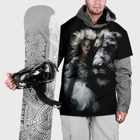 Накидка на куртку 3D с принтом Черный лев с девушкой в Кировске, 100% полиэстер |  | 