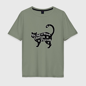 Мужская футболка хлопок Oversize с принтом Черный кот хэллоуин звезды в Кировске, 100% хлопок | свободный крой, круглый ворот, “спинка” длиннее передней части | 