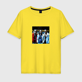 Мужская футболка хлопок Oversize с принтом Imagine Dragons   музыкальная группа в Петрозаводске, 100% хлопок | свободный крой, круглый ворот, “спинка” длиннее передней части | Тематика изображения на принте: 