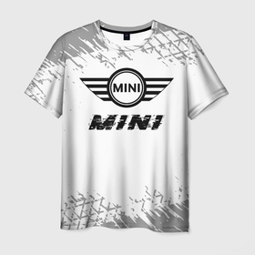 Мужская футболка 3D с принтом Mini speed на светлом фоне со следами шин в Кировске, 100% полиэфир | прямой крой, круглый вырез горловины, длина до линии бедер | 