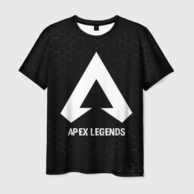 Мужская футболка 3D с принтом Apex Legends glitch на темном фоне в Санкт-Петербурге, 100% полиэфир | прямой крой, круглый вырез горловины, длина до линии бедер | Тематика изображения на принте: 