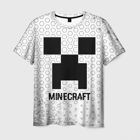 Мужская футболка 3D с принтом Minecraft glitch на светлом фоне , 100% полиэфир | прямой крой, круглый вырез горловины, длина до линии бедер | 