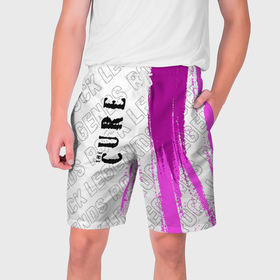 Мужские шорты 3D с принтом The Cure rock legends: по вертикали ,  полиэстер 100% | прямой крой, два кармана без застежек по бокам. Мягкая трикотажная резинка на поясе, внутри которой широкие завязки. Длина чуть выше колен | 
