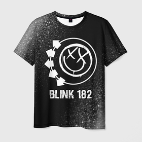Мужская футболка 3D с принтом Blink 182 glitch на темном фоне в Петрозаводске, 100% полиэфир | прямой крой, круглый вырез горловины, длина до линии бедер | Тематика изображения на принте: 