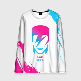 Мужской лонгслив 3D с принтом David Bowie neon gradient style в Тюмени, 100% полиэстер | длинные рукава, круглый вырез горловины, полуприлегающий силуэт | Тематика изображения на принте: 