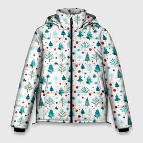 Мужская зимняя куртка 3D с принтом Новогодние элементы елки снежинки шарики в Тюмени, верх — 100% полиэстер; подкладка — 100% полиэстер; утеплитель — 100% полиэстер | длина ниже бедра, свободный силуэт Оверсайз. Есть воротник-стойка, отстегивающийся капюшон и ветрозащитная планка. 

Боковые карманы с листочкой на кнопках и внутренний карман на молнии. | Тематика изображения на принте: 