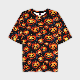 Мужская футболка oversize 3D с принтом Весёлые тыквы на Хеллоуин паттерн в Кировске,  |  | Тематика изображения на принте: 