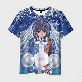 Мужская футболка 3D с принтом Снегурочка внучка Деда мороза в Санкт-Петербурге, 100% полиэфир | прямой крой, круглый вырез горловины, длина до линии бедер | Тематика изображения на принте: 