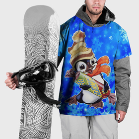 Накидка на куртку 3D с принтом Новогодний пингвин со снежинками в Кировске, 100% полиэстер |  | 