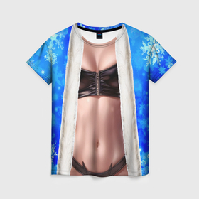 Женская футболка 3D с принтом Костюм снегурочки с женским стройным телом в Новосибирске, 100% полиэфир ( синтетическое хлопкоподобное полотно) | прямой крой, круглый вырез горловины, длина до линии бедер | 