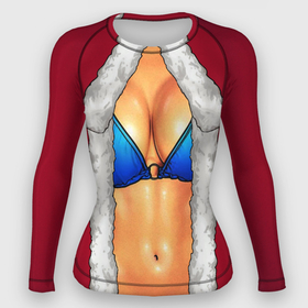 Женский рашгард 3D с принтом Красный костюм секси снегурочки с грудью в Тюмени,  |  | Тематика изображения на принте: 