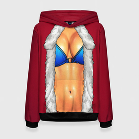 Женская толстовка 3D с принтом Красный костюм секси снегурочки с грудью в Новосибирске, 100% полиэстер  | двухслойный капюшон со шнурком для регулировки, мягкие манжеты на рукавах и по низу толстовки, спереди карман-кенгуру с мягким внутренним слоем. | 