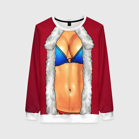 Женский свитшот 3D с принтом Красный костюм секси снегурочки с грудью в Тюмени, 100% полиэстер с мягким внутренним слоем | круглый вырез горловины, мягкая резинка на манжетах и поясе, свободная посадка по фигуре | 