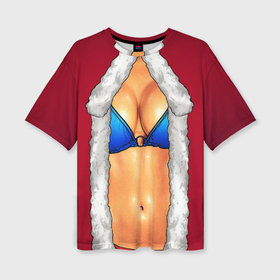 Женская футболка oversize 3D с принтом Красный костюм секси снегурочки с грудью ,  |  | 
