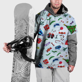 Накидка на куртку 3D с принтом Елочный узор с новогодними атрибутами в Петрозаводске, 100% полиэстер |  | Тематика изображения на принте: 