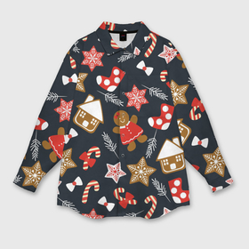 Мужская рубашка oversize 3D с принтом Рождественские пряники   праздничный паттерн в Петрозаводске,  |  | Тематика изображения на принте: 