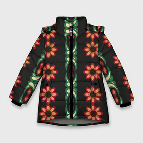 Зимняя куртка для девочек 3D с принтом Красочный цветочный орнамент с ромашками в Екатеринбурге, ткань верха — 100% полиэстер; подклад — 100% полиэстер, утеплитель — 100% полиэстер. | длина ниже бедра, удлиненная спинка, воротник стойка и отстегивающийся капюшон. Есть боковые карманы с листочкой на кнопках, утяжки по низу изделия и внутренний карман на молнии. 

Предусмотрены светоотражающий принт на спинке, радужный светоотражающий элемент на пуллере молнии и на резинке для утяжки. | 