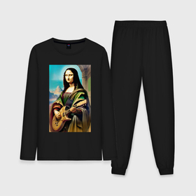 Мужская пижама с лонгсливом хлопок с принтом Мона Лиза лабает на гитаре ,  |  | Тематика изображения на принте: 